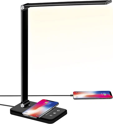 Schreibtischlampe LED mit 10W Wireless Charging USB Ladefunktion Bürolampe Tisch - Bild 1 von 4
