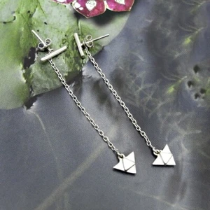 Solid 925 Silver Hanging Triangle Long Dangler Handmade Earrings Gift For Her - Picture 1 of 5