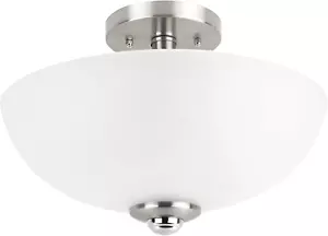 63357 2-Light Semi-Flush Mount Ceiling Light, Brushed Nickel, Chrome Accents, Fr - Picture 1 of 7