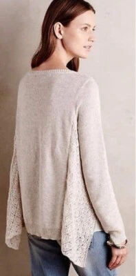 Suéter Pullover Punto y Anudado Hanky Dobladillo Pointelle Gris Medio Anthropologie Foto 1 de 4