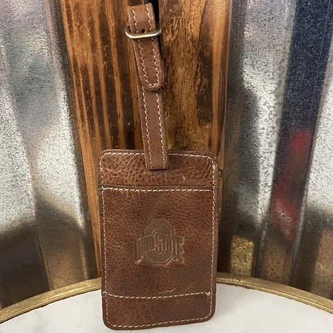 OHIO STATE BUCKEYES ~ Brown Carolina Sewn Bag & Leather Luggage Tag ~ NWOT Cover