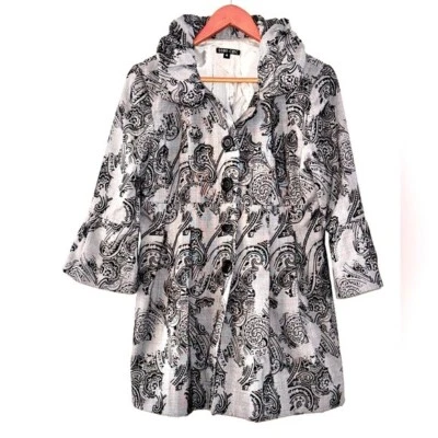 Boho Chic Negro/Gris Terciopelo Elevado Paisley Botón Manga Campana Chaqueta Plisada, S Foto 1 de 4