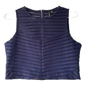 Forever New Top Size 10 Navy Blue Cropped Mesh Lined Sleeveless Full Zip - Picture 1 of 11