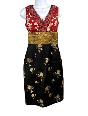 Phoebe Couture Silk Sheath Dress Floral Brocade Cocktail Size 0 Glam Event Artsy - Image 1 of 4
