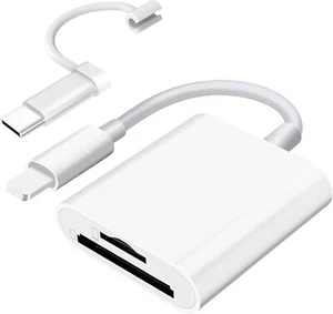 Lector de tarjetas SD para iPhone, lector de tarjetas de memoria de doble ranura para tarjeta, blanco - Imagen 1 de 9