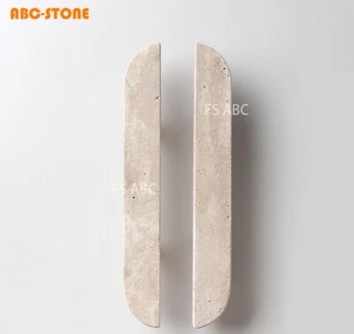 2 Pcs Natural Travertine Stone Door Handles Decorative Vintage Doorknobs - Image 1 of 4