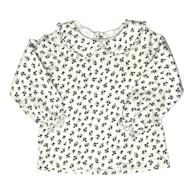 Top Zara Crema Negro Floral Manga Larga Cuello Peter Pan Talla 3-4 años Foto 1 de 4