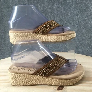 Mudd Sandals Womens 7 M Espadrille Thong Beaded Wedge Heels Slip On Brown Casual - Picture 1 of 16