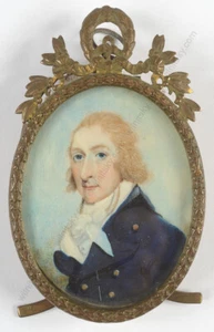 "Portrait of a red-haired gentleman (officer of Navy?) Georgian miniature, 1790s - Picture 1 of 3