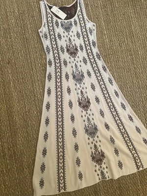 Maxi Vestido sin Mangas Peruvian Connection Tejido Algodón Pima Estampado Tribal Nuevo con Etiquetas $269 Talla M Foto 1 de 4
