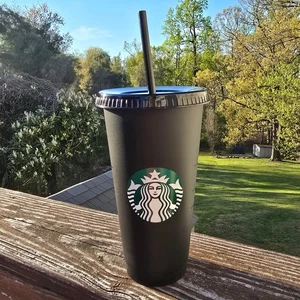 Starbucks Plastic Reusable Cold Cup Tumbler, Lid & Straw, 24OZ Venti Black Matte - Picture 1 of 4