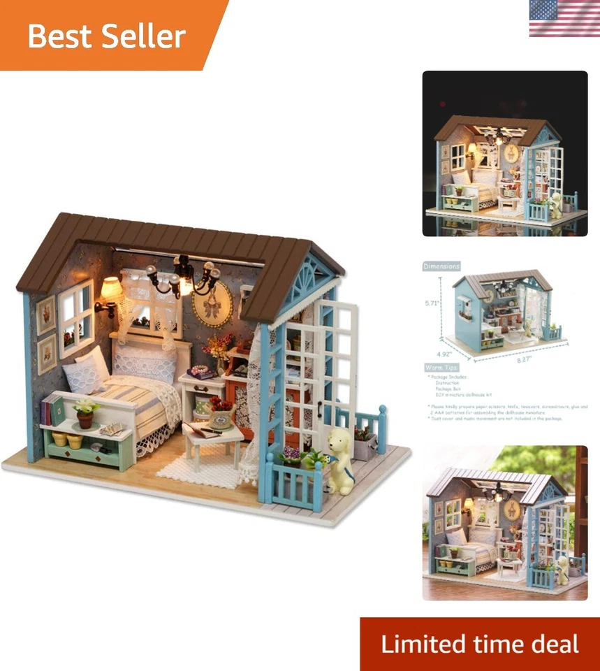 DIY Wooden Miniature Dollhouse Toy Model Kits W Furniture Cabin Assembling House