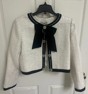 ALICE & OLIVIA Gwyneth Embellished Cropped Bow Jacket - Large - Picture 1 of 4