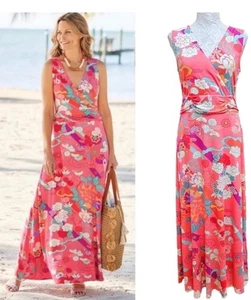 Maxi Vestido Soft Surroundings 2X Sin Mangas Floral Costero Posie Sol Besado Coral - Imagen 1 de 12