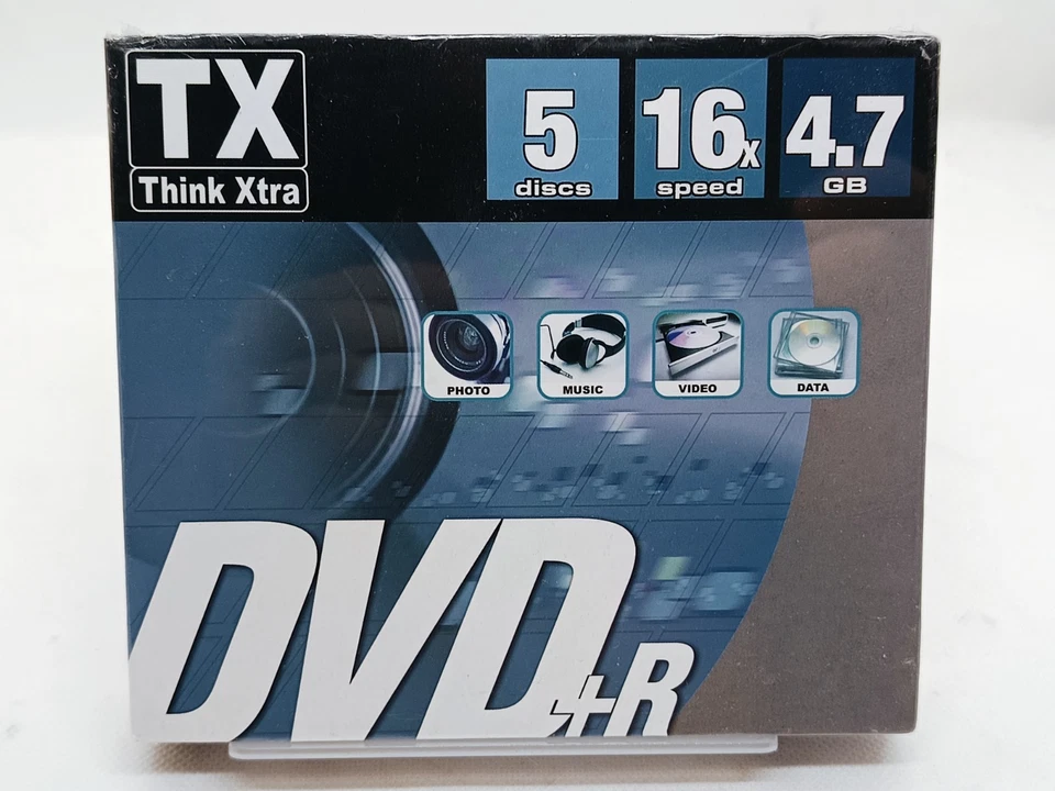 Satz 5 DVD+R Think Xtra TX / 16X Geschwindigkeit / 4,7 GB / Neu - Bild 1 von 2