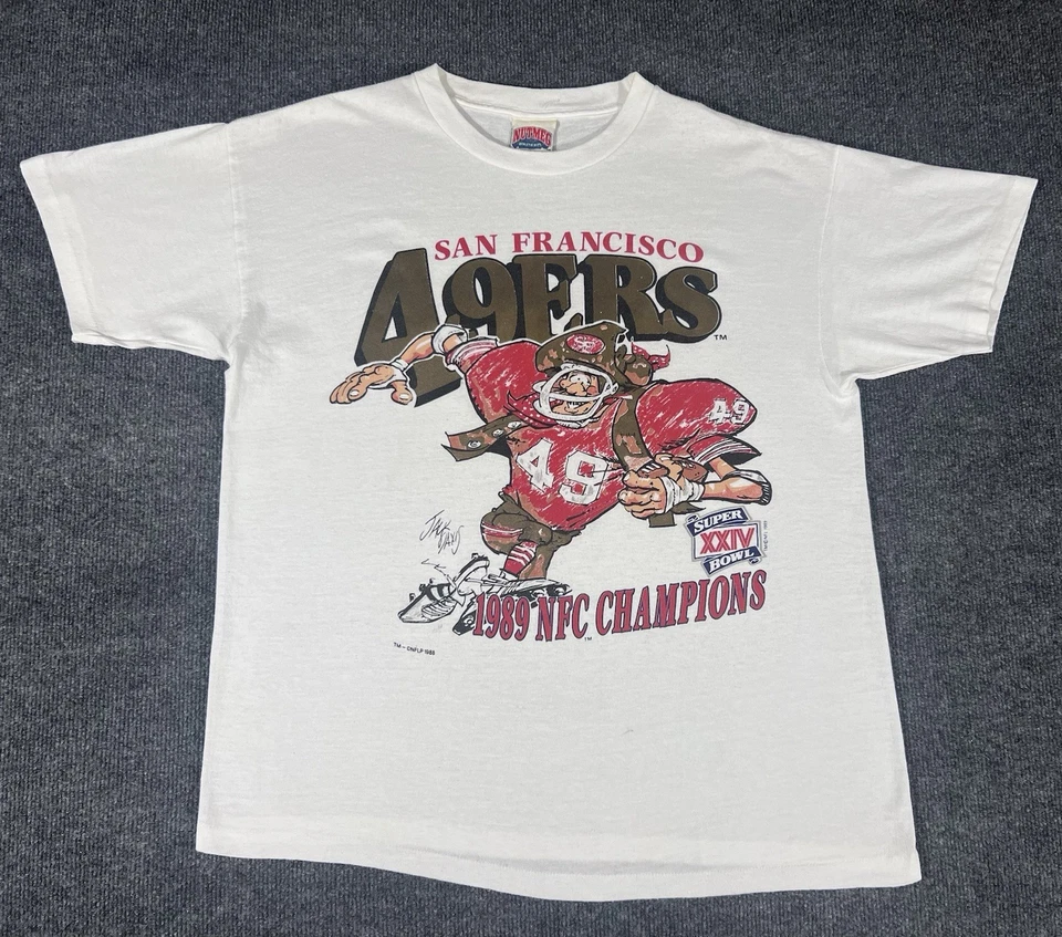 Vintage 80s San Francisco 49ers Single-Stitch Graphic T-Shirt Nutmeg caricature - Image 1 of 4