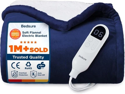 Bedsure Electric Throw Flannel Electric Blanket, Heating 10 Time, 6 Heat 130x160