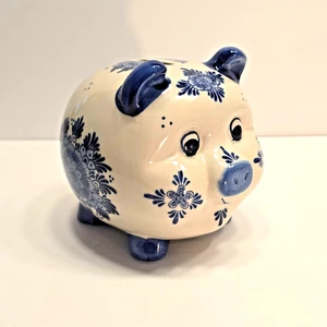 Vintage Delft Blue Piggy Bank Handpainted Holland Souvenirs Dutch Pottery - Picture 1 of 7