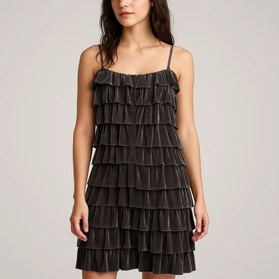 Bailey 44 Gray Velvet Silk Chiffon Tiered Ruffle Dress Whimsigoth Romantic Glam  - Image 1 of 4