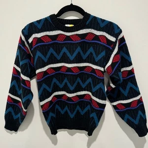 Vintage Modz Striped Zig-Zag Kids Sweater, Blue/Black/Red/White, Size MEDIUM - Picture 1 of 5