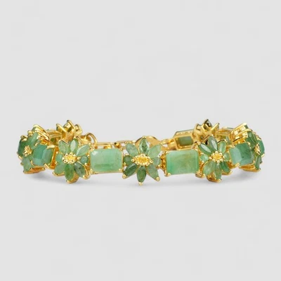 Colombian Emerald Bracelet 925 Sterling Silver 24k Gold Handmade Jewelry 8inches - Image 1 of 4