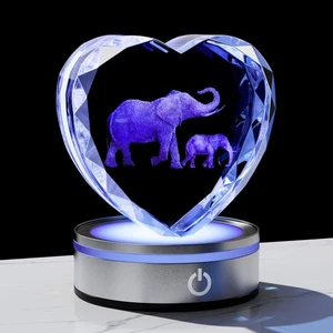 Elefante Regalos para Mujer Corazón de Cristal 3D - Láser Elefante Decoración Vidrio Animal... - Imagen 1 de 6