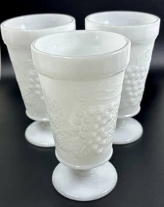 Vintage Anchor Hocking Goblets Harvest Grape Vine White Milk Glass - Set of 3 - Picture 1 of 8