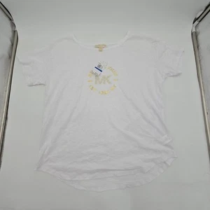 Michael Kors Basics | Camicia bianca XL a maniche corte con strass oro e testo - Foto 1 di 15