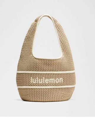 Lululemon Cotton Crochet Shoulder Bag 7L Nutmeg Light Ivory Tan Tote - Image 1 of 4