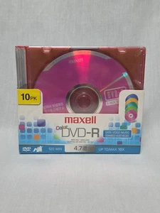 Maxell DVD-R Color 10 Pk Media Discs 4.7 GB/GO 120 Min Up to 16X Jewel Cases NEW - Picture 1 of 3