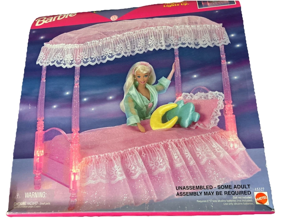 Mattel  1996 BARBIE GLITTER & GLOW BED - CANOPY BED "LIGHTS UP" #15327 NEW - Image 1 of 1
