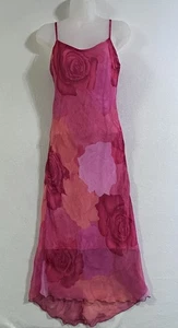 Abito Slip Vintage Y2K Rosa Floreale S Trasparente Orlo Asimmetrico Maxi Floreale Colorato Anni 90 - Foto 1 di 11