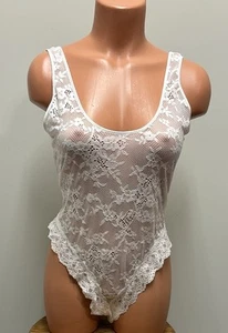 NWT Victoria's Secret Forever Stretch Sheer Lace Scoop Bodysuit Thong SZ M White - Picture 1 of 13
