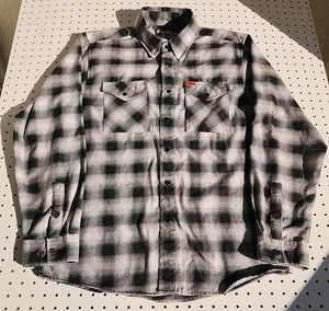 Dixxon Flannel "The Big Twin" Men's M Black White Plaid Snap Button Shirt EUC - Picture 1 of 15