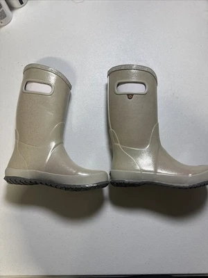 Bogs K RNBT Glitter Silver Pull On Rubber Waterproof Rain Boots Youth 3 - Image 1 of 4