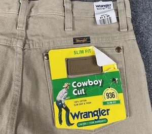 Vtg Wrangler Men’s Cowboy Cut Slim Fit Tan Khaki Jeans 31 X 34 Style 936 Logo - Picture 1 of 8