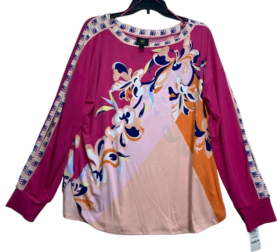 Blusa túnica JM Collection para mujer talla grande rosa floral abertura elástica nueva Foto 1 de 4