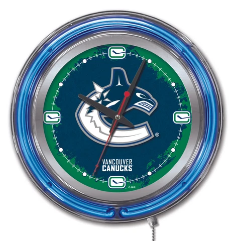 Vancouver Canucks HBS Neon Blue Hockey Battery Powered Wall Clock (15") Cover