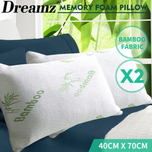 Dreamz 2x Memory Foam Pillow Shredded Bamboo Washable Cover Bed Sleep 70x40cm - Picture 1 of 12