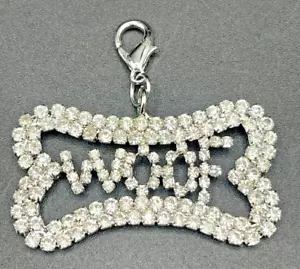 Aria Rhinestone "WOOF" Dog Tag BLING Collar Charm - Picture 1 of 3