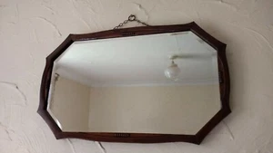 Beautiful Vintage Wooden Framed Art Deco Mirror -Bevelled Edge -Original Chain - Picture 1 of 8