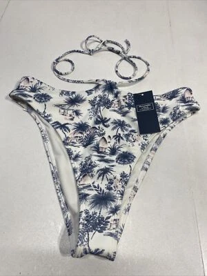 Biquíni Abercrombie & Fitch feminino XSmall perna alta atrevida azul gravata barriga - Imagem 1 de 4