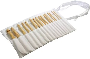 Bamboo Crochet Hooks with Cotton Case - Set of 16 Sizes 2-12mm Knitting Needles - Picture 1 of 7