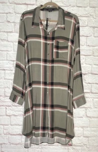 XL/1X/2X New Gray Black White Pink Plaid Long Cardigan Duster Shirt Jacket - Picture 1 of 12