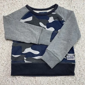 OshKosh B’gosh Boys Sweatshirt sz 4 Gray Camouflage Crew Neck Pullover Casual - Picture 1 of 13