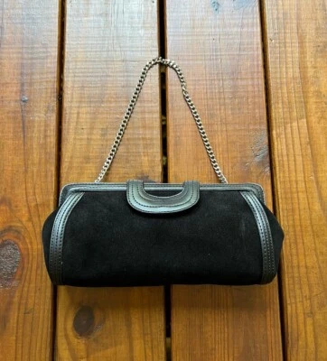 NUEVO Ann Taylor Loft Negro Cuero Genuino Largo Bolso de Mano Noche Monedero Foto 1 de 4