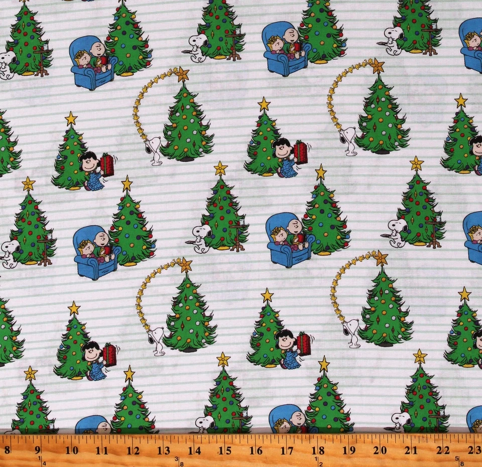 Cotton Peanuts Christmas Trees White Fabric Print by Yard D503.55 - Image 1 of 1