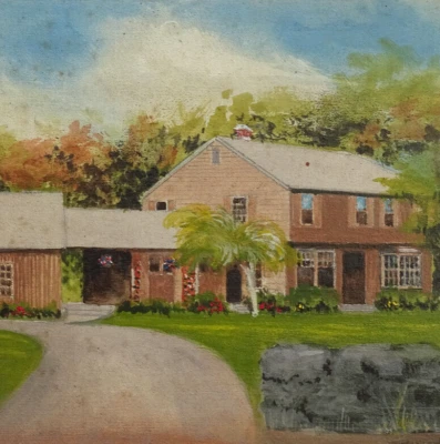C. Weston Steward 1902-1991 Miniature New England Colonial House Oil Painting  - Image 1 of 4