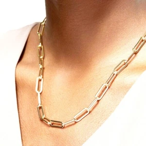 Pulsera gargantilla eslabones de cadena clip collar clip clip de papel chapado en oro 14-24 para mujer - Imagen 1 de 10