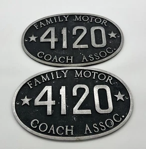 Vtg. RV Set of 2 Early Numbered Family Motor Coach Association Plaques 4120 - Picture 1 of 4